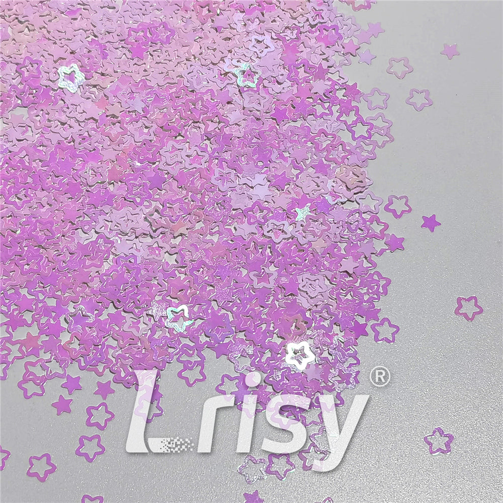 6mm Rounded Hollow Out Star Shaped Dream Pink Iridescent Glitter C003R