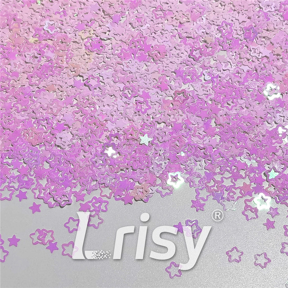 6mm Rounded Hollow Out Star Shaped Dream Pink Iridescent Glitter C003R