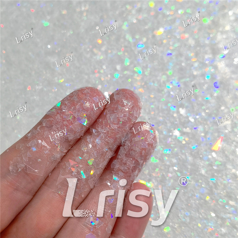 Translucent Holographic White Confetti Glitter Flakes Shards LB01100 4x4