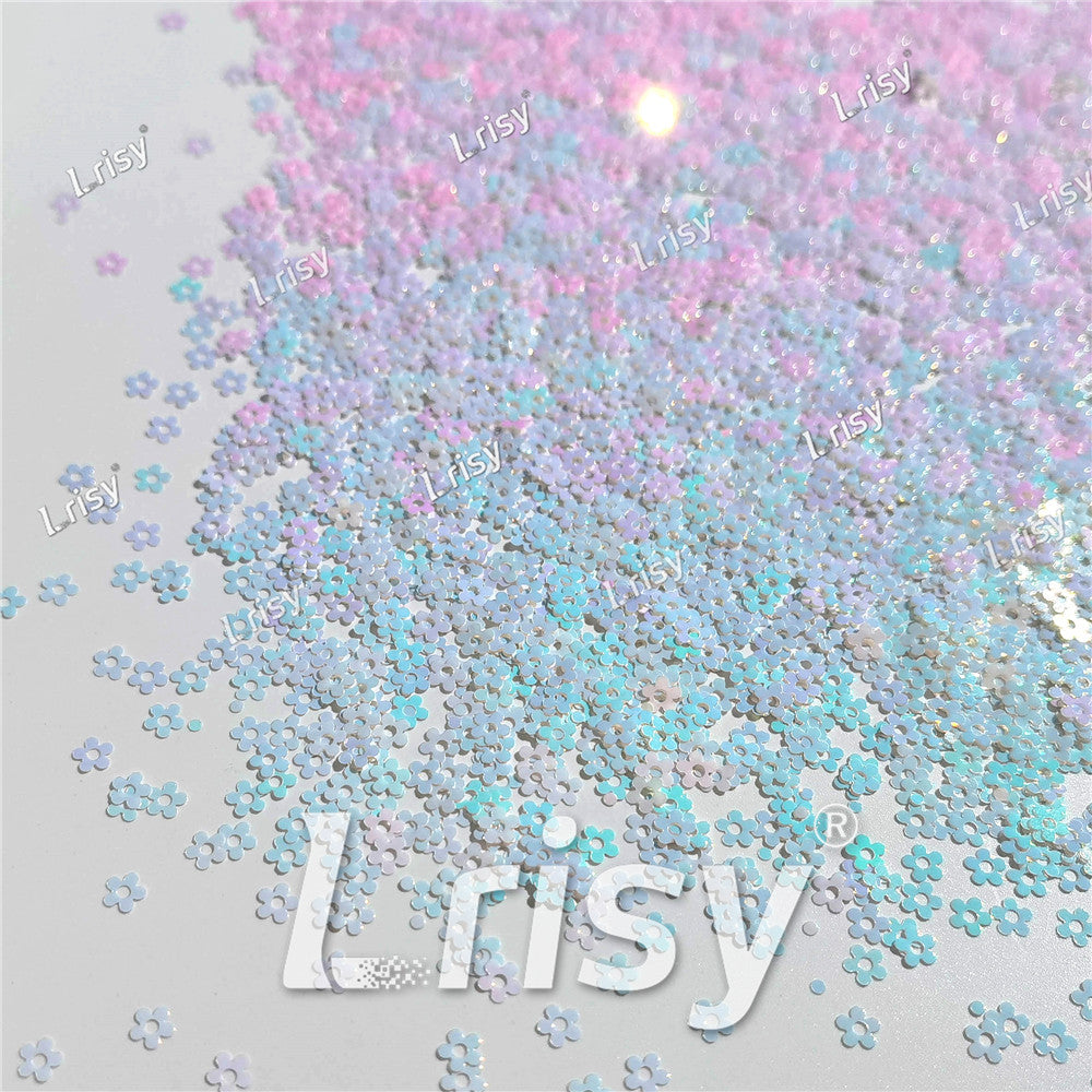 4mm Hollow Out Plum Flower Shaped Iridescent Ice Blue Glitter C021R