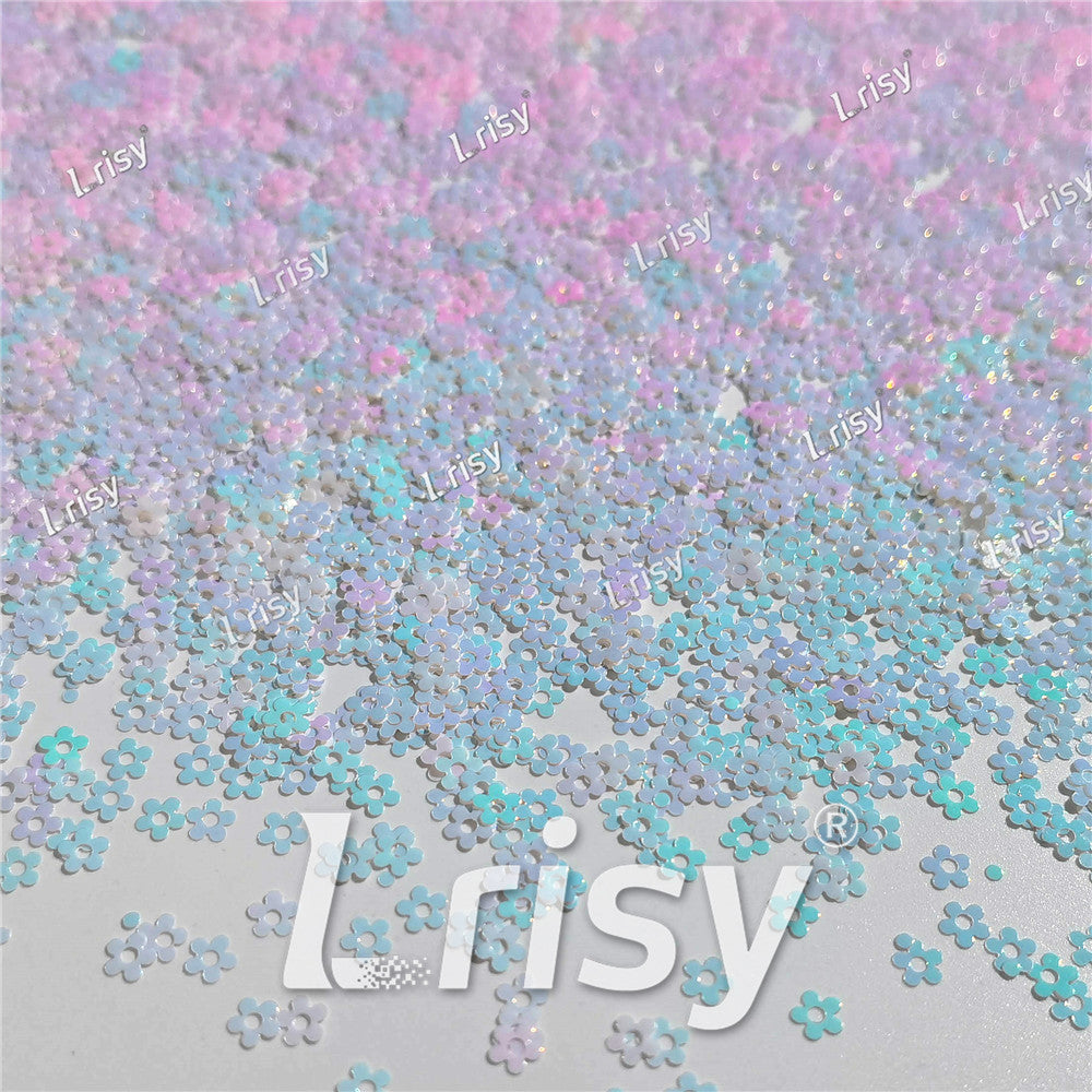 4mm Hollow Out Plum Flower Shaped Iridescent Ice Blue Glitter C021R