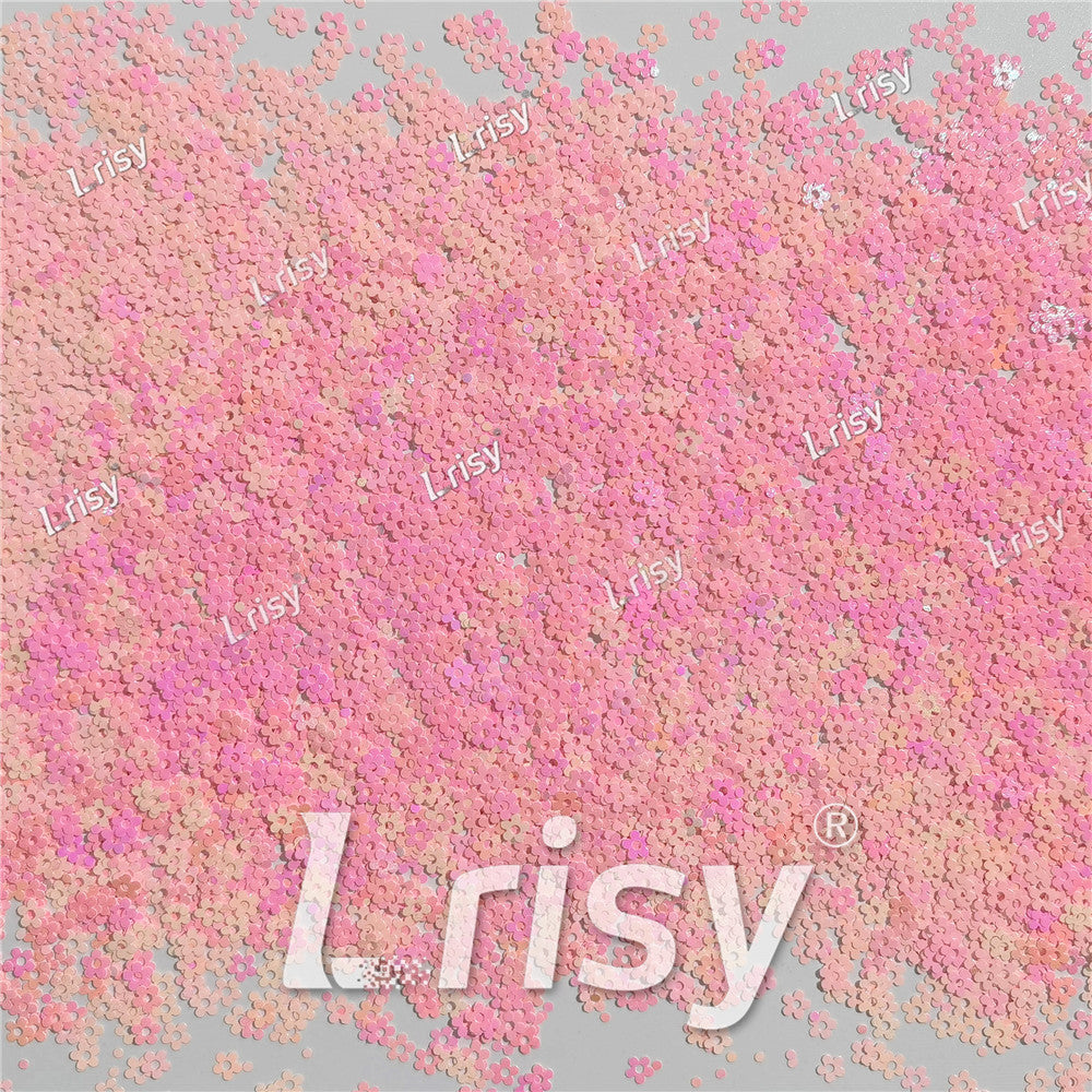 4mm Hollow Out Plum Flower Shaped Iridescent Rose Pink Glitter C018R