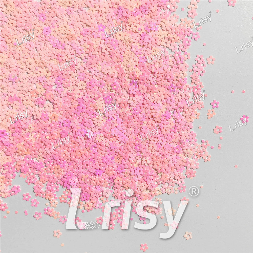 4mm Hollow Out Plum Flower Shaped Iridescent Rose Pink Glitter C018R