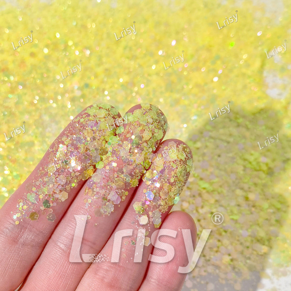 Mixed Pale Yellow Iridescent Solvent Resistant Glitter S500AR