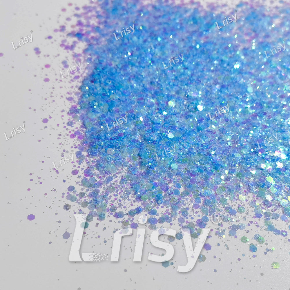 Mixed Sky Blue Iridescent Solvent Resistant Glitter S505R