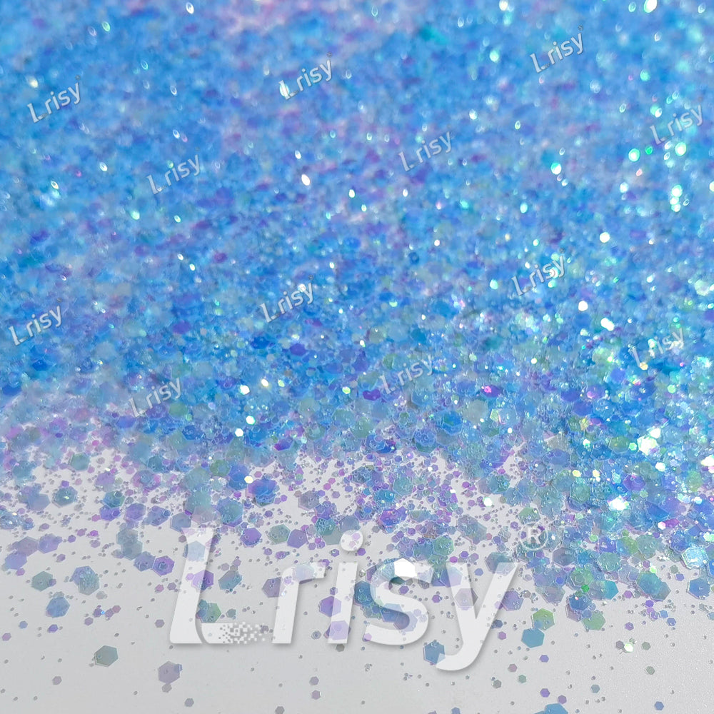 Mixed Sky Blue Iridescent Solvent Resistant Glitter S505R