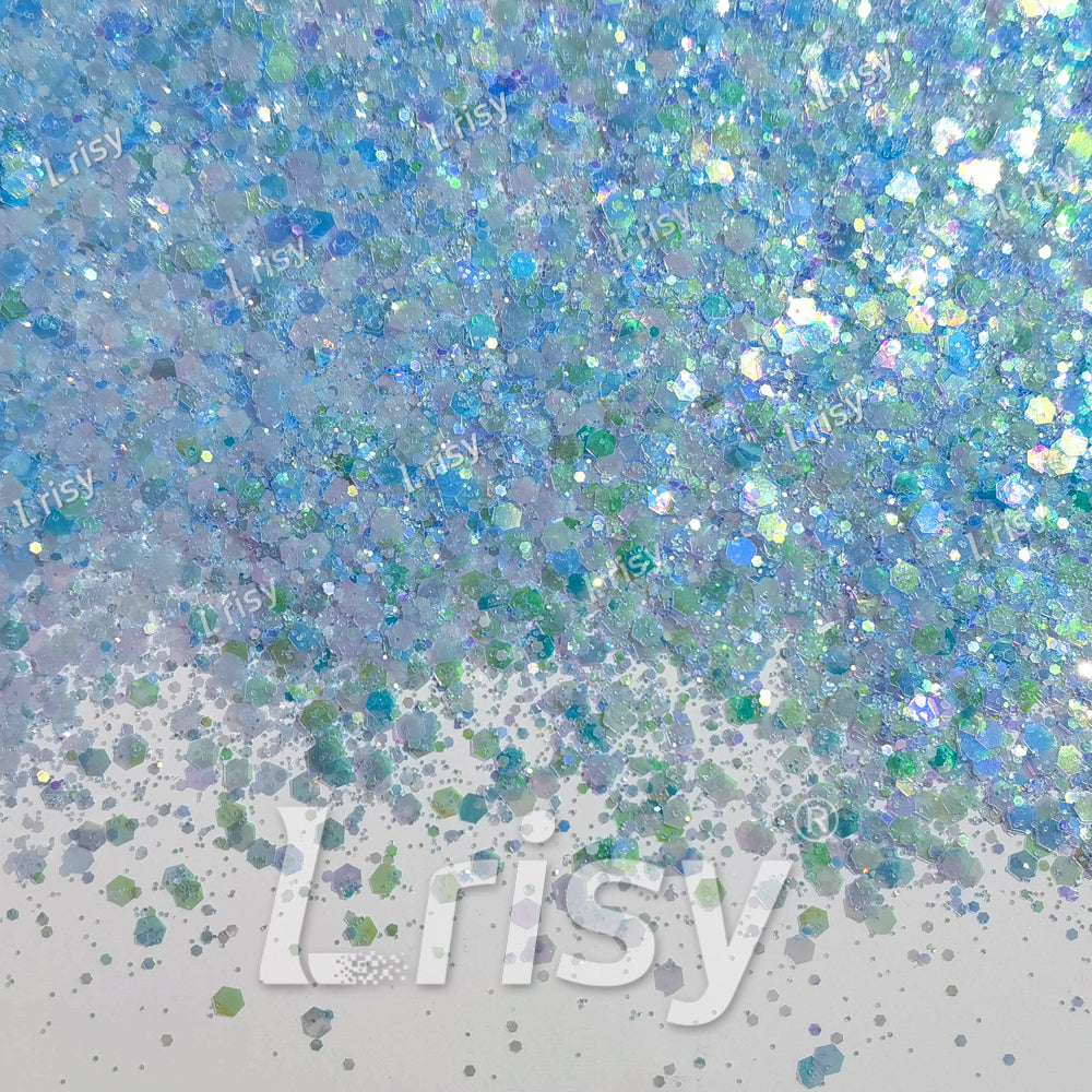 Mixed Sky Blue Iridescent Solvent Resistant Glitter S505R