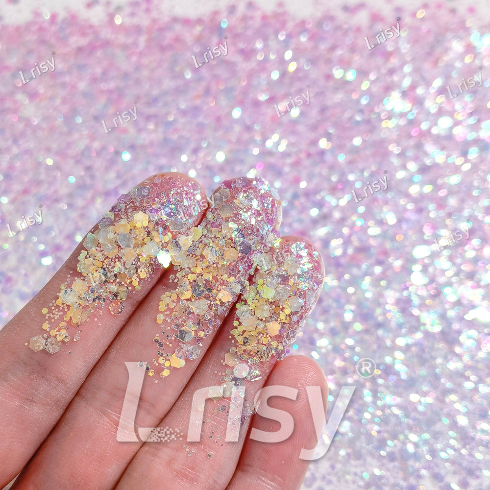 Mixed Dream Pink And White Iridescent Solvent Resistant Glitter S321A