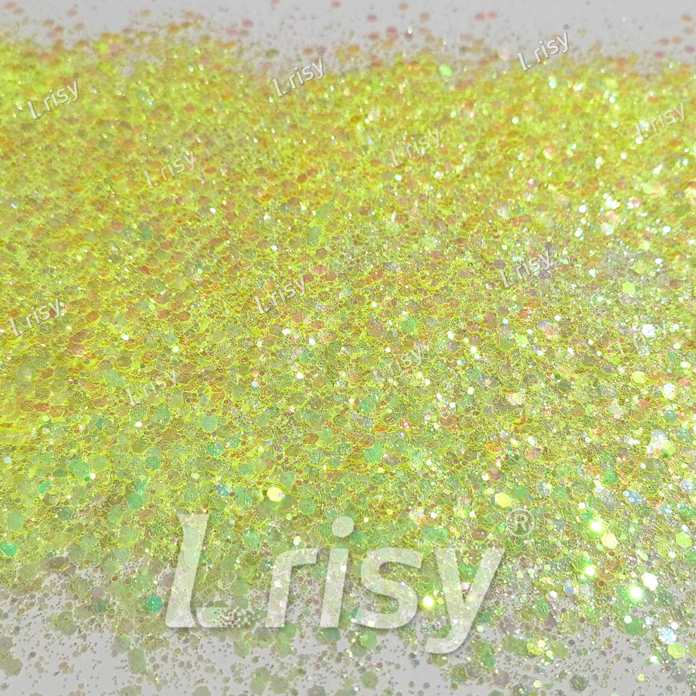 Mixed Pale Lemon Green Iridescent Solvent Resistant Glitter S500R