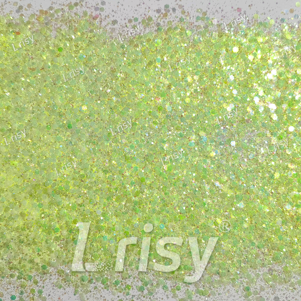 Mixed Pale Lemon Green Iridescent Solvent Resistant Glitter S500R