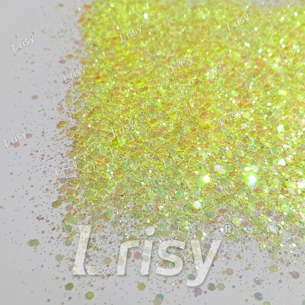 Mixed Pale Lemon Green Iridescent Solvent Resistant Glitter S500R