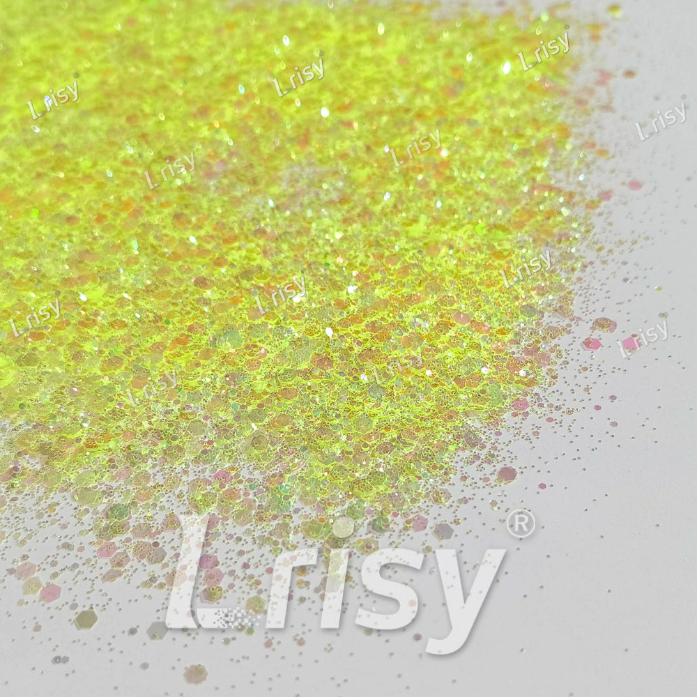 Mixed Pale Lemon Green Iridescent Solvent Resistant Glitter S500R