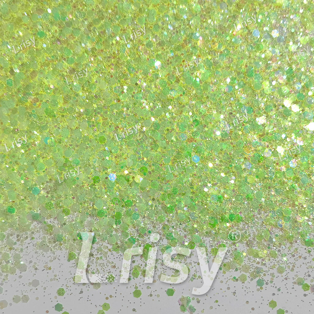 Mixed Pale Lemon Green Iridescent Solvent Resistant Glitter S500R