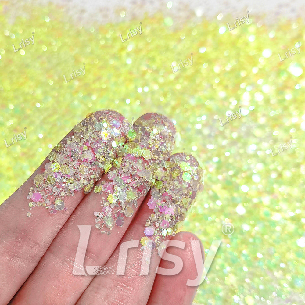 Mixed Pale Lemon Green Iridescent Solvent Resistant Glitter S500R