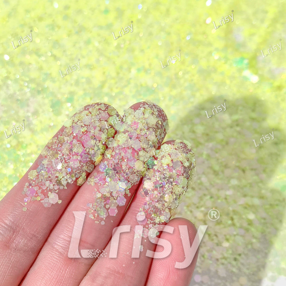 Mixed Pale Lemon Green Iridescent Solvent Resistant Glitter S500R