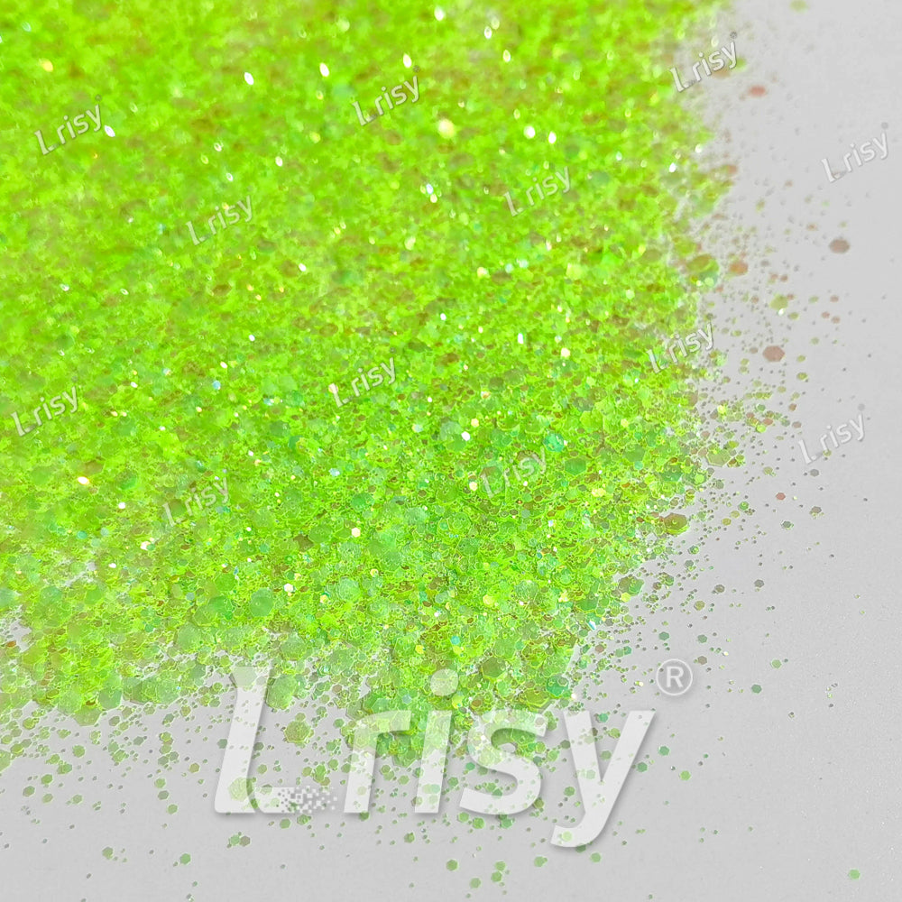 Mixed Bright Green Iridescent Solvent Resistant Glitter S509R