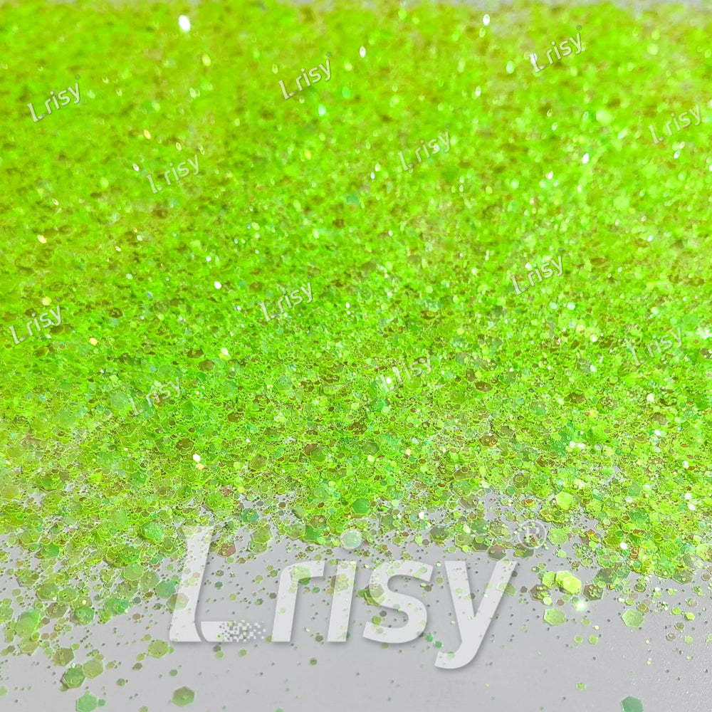 Mixed Bright Green Iridescent Solvent Resistant Glitter S509R
