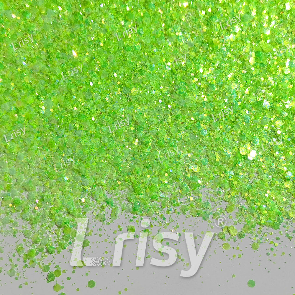 Mixed Bright Green Iridescent Solvent Resistant Glitter S509R