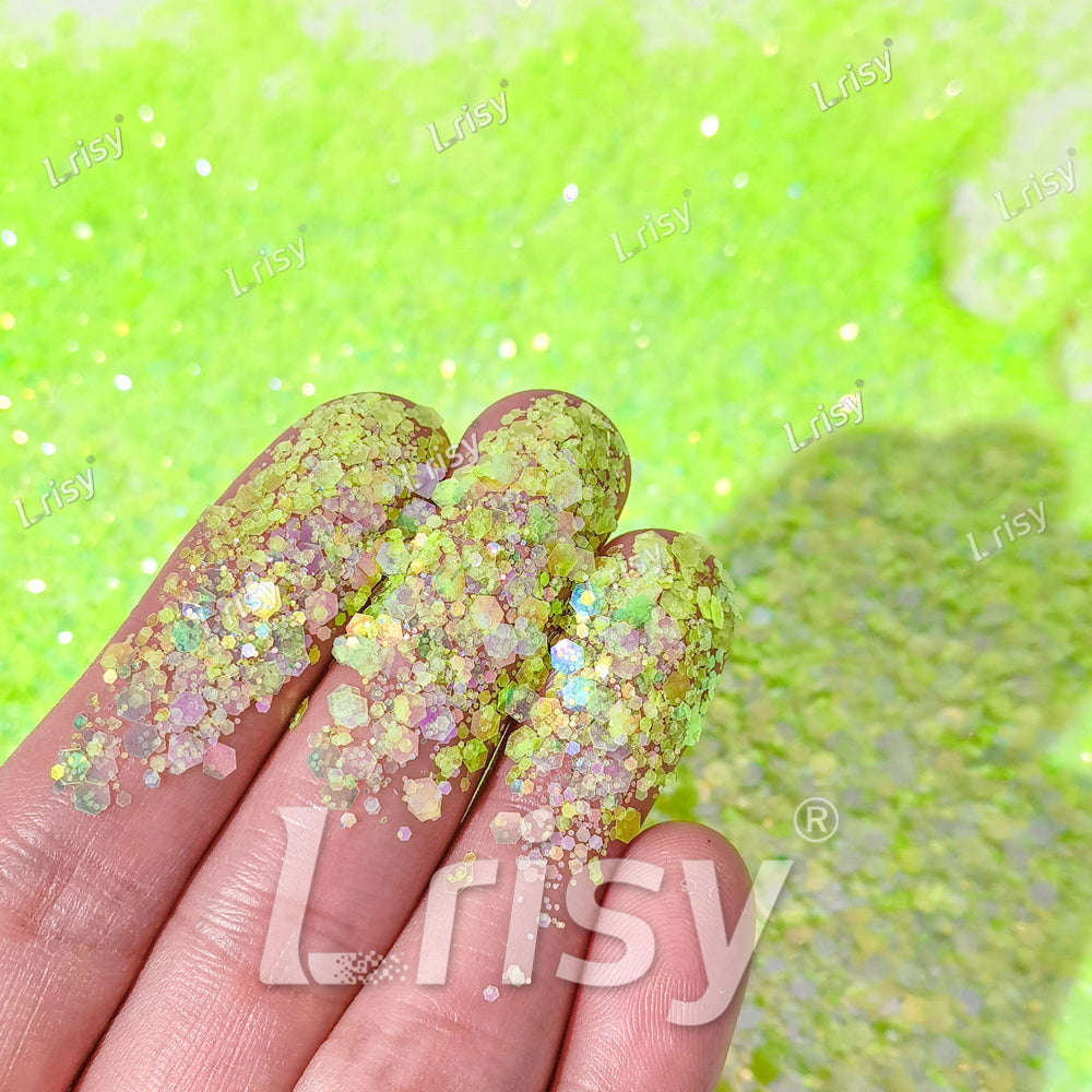 Mixed Bright Green Iridescent Solvent Resistant Glitter S509R