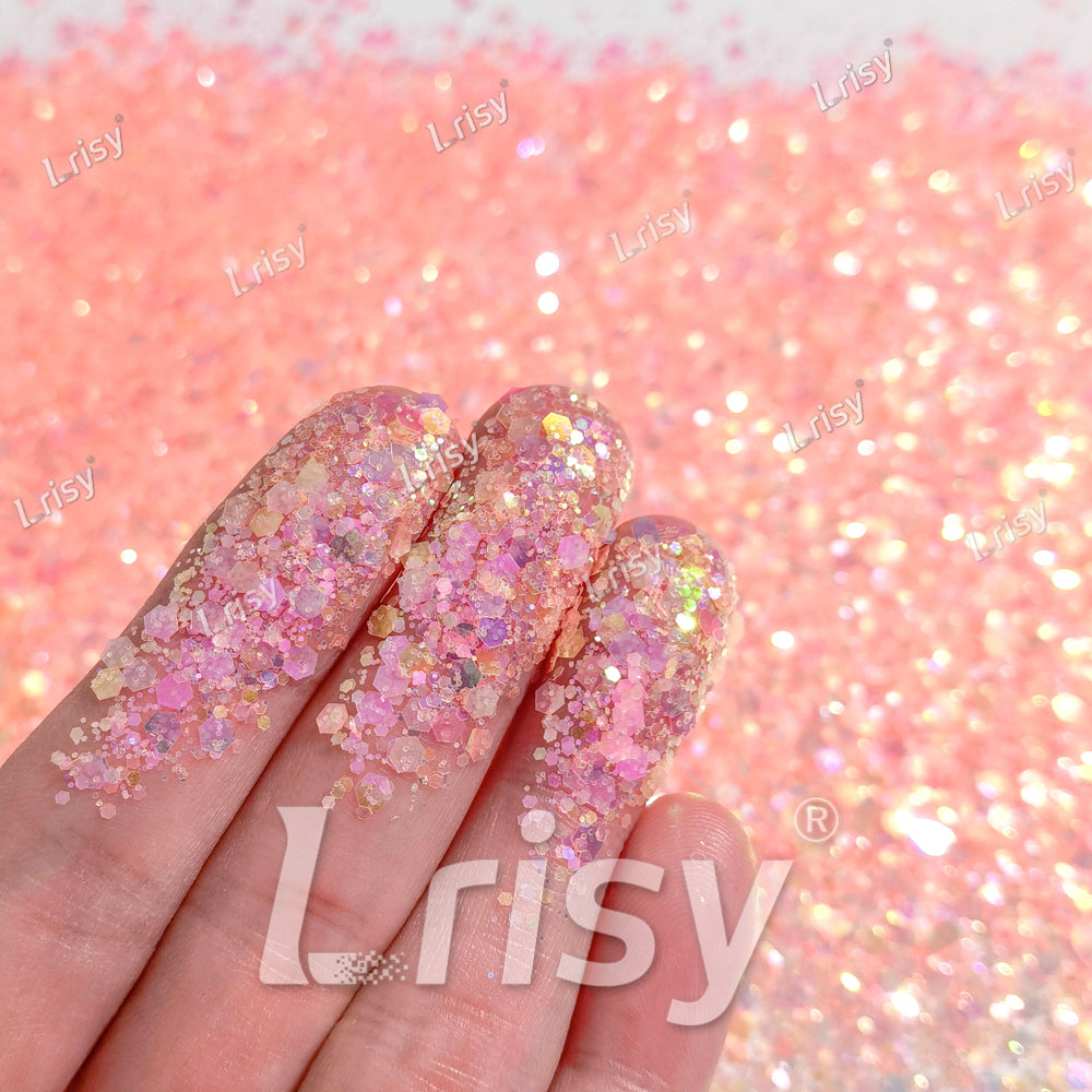 Mixed Bright Salmon Color Iridescent Solvent Resistant Glitter S506R