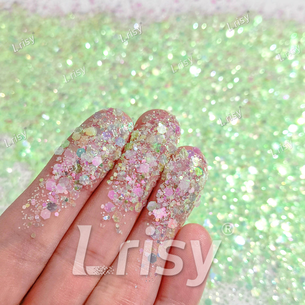 Mixed Pastel Green Iridescent Solvent Resistant Glitter S501R