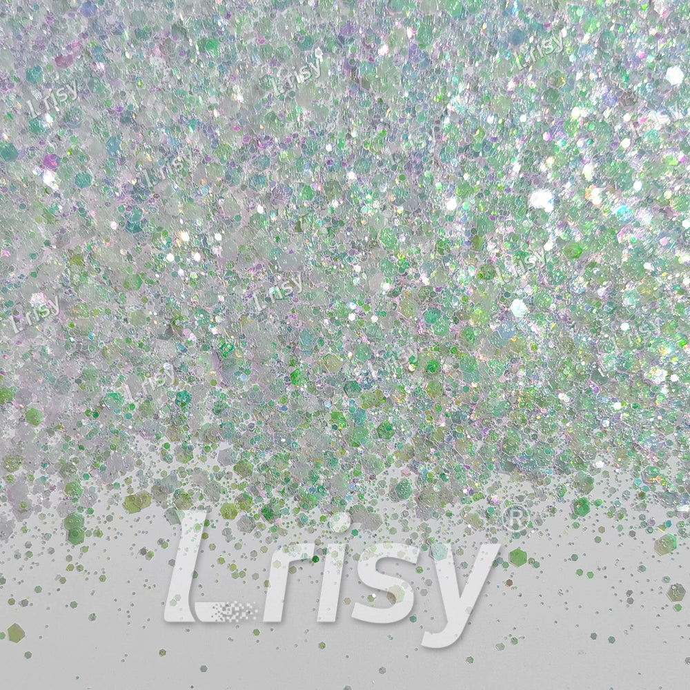 Mixed Dream Green And White Iridescent Solvent Resistant Glitter S325R
