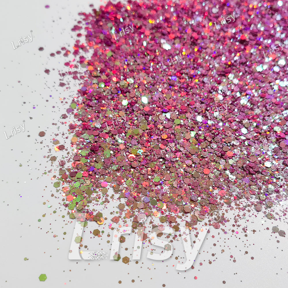 General Mixed Rose Red To Green Color Shift Solvent Resistant Glitter S-BSL207