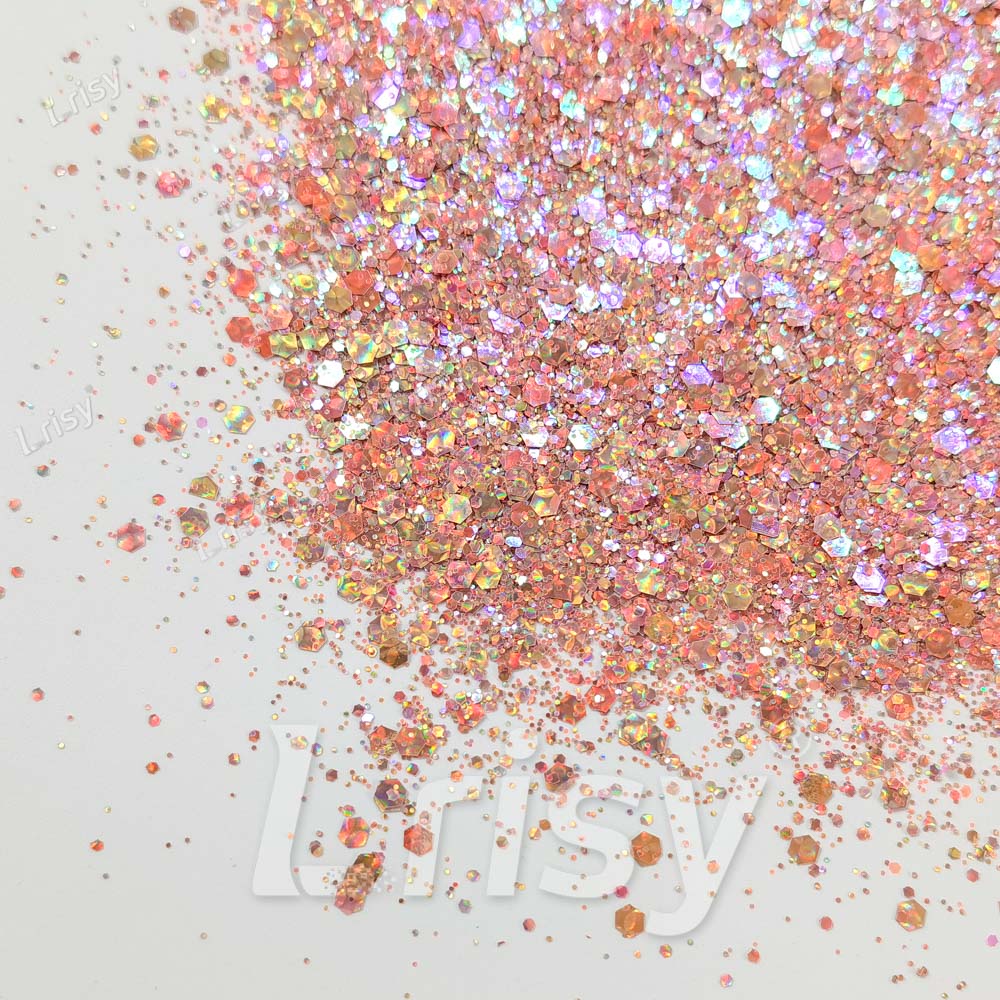 Fine & Chunky Mixed Holographic & Color Shift Apricot Gold Glitter LAD04
