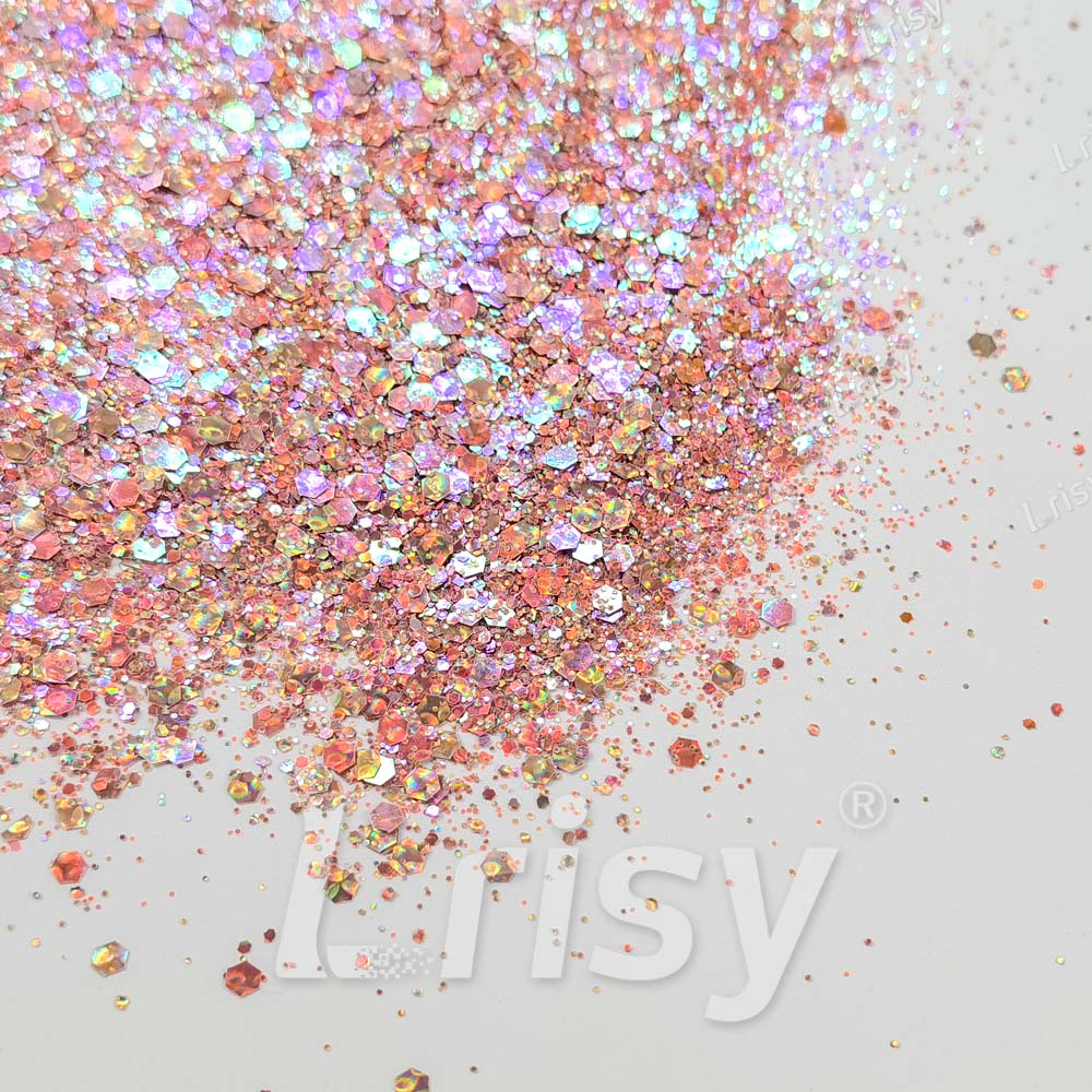 Fine & Chunky Mixed Holographic & Color Shift Apricot Gold Glitter LAD04