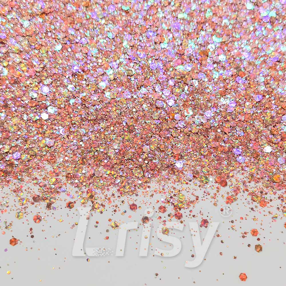 Fine & Chunky Mixed Holographic & Color Shift Apricot Gold Glitter LAD04