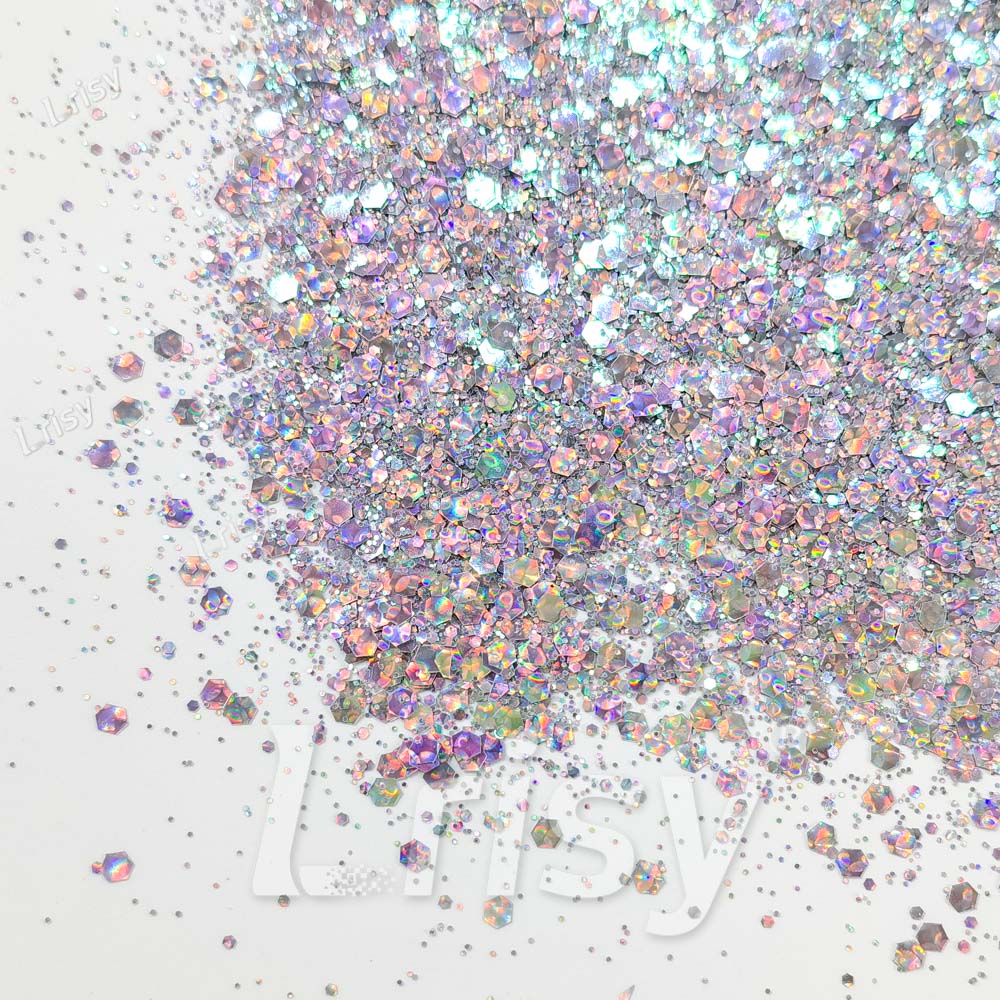 Fine & Chunky Mixed Holographic & Color Shift Pale Pink Glitter LAD01