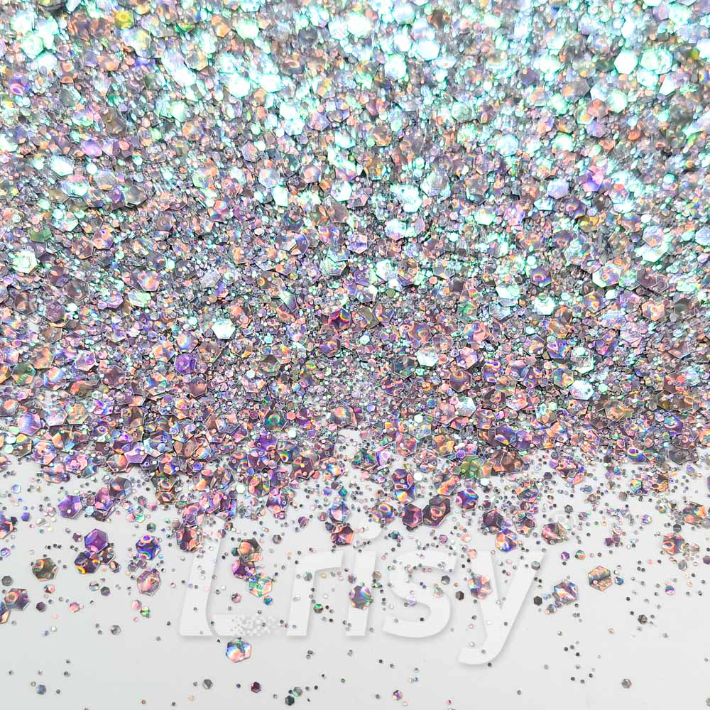 Fine & Chunky Mixed Holographic & Color Shift Pale Pink Glitter LAD01