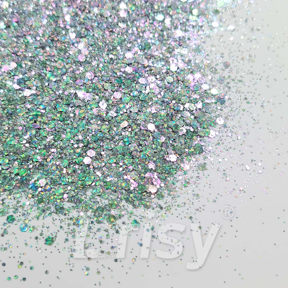 Fine & Chunky Mixed Holographic & Color Shift Emerald Green Glitter LAD09