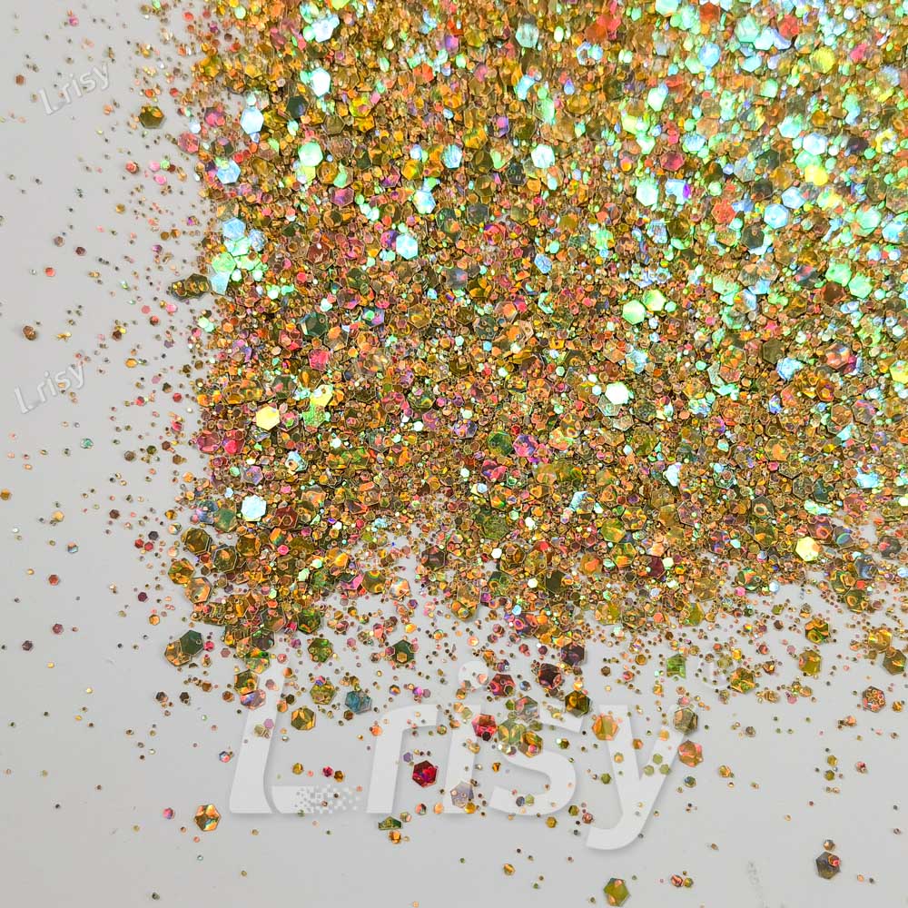 Fine & Chunky Mixed Holographic & Color Shift Orange Gold Glitter LAD05
