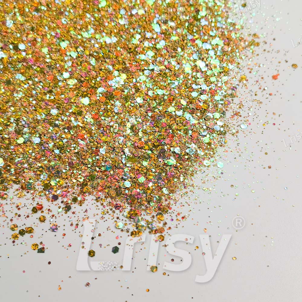 Fine & Chunky Mixed Holographic & Color Shift Orange Gold Glitter LAD05