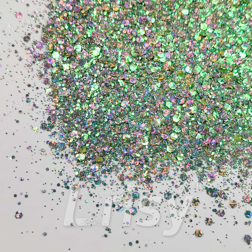 Fine & Chunky Mixed Holographic & Color Shift Spa Green Glitter LAD08