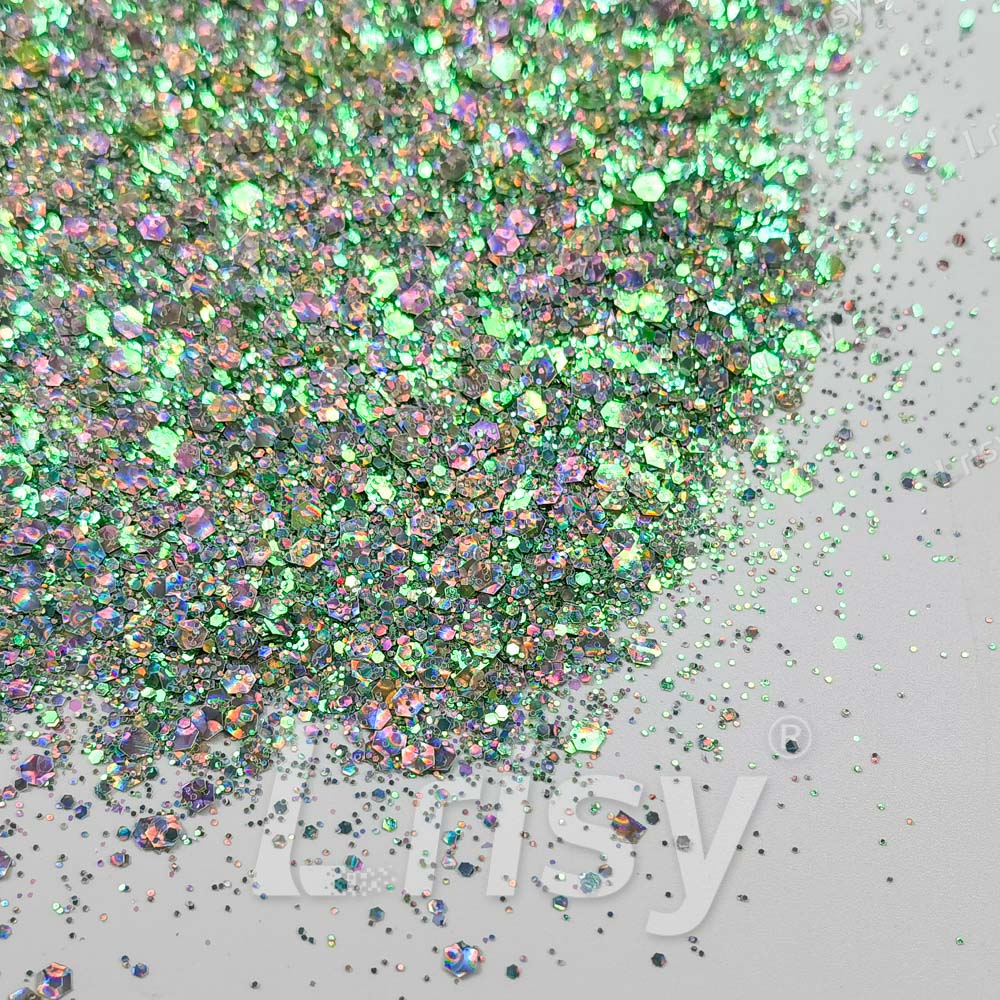 Fine & Chunky Mixed Holographic & Color Shift Spa Green Glitter LAD08