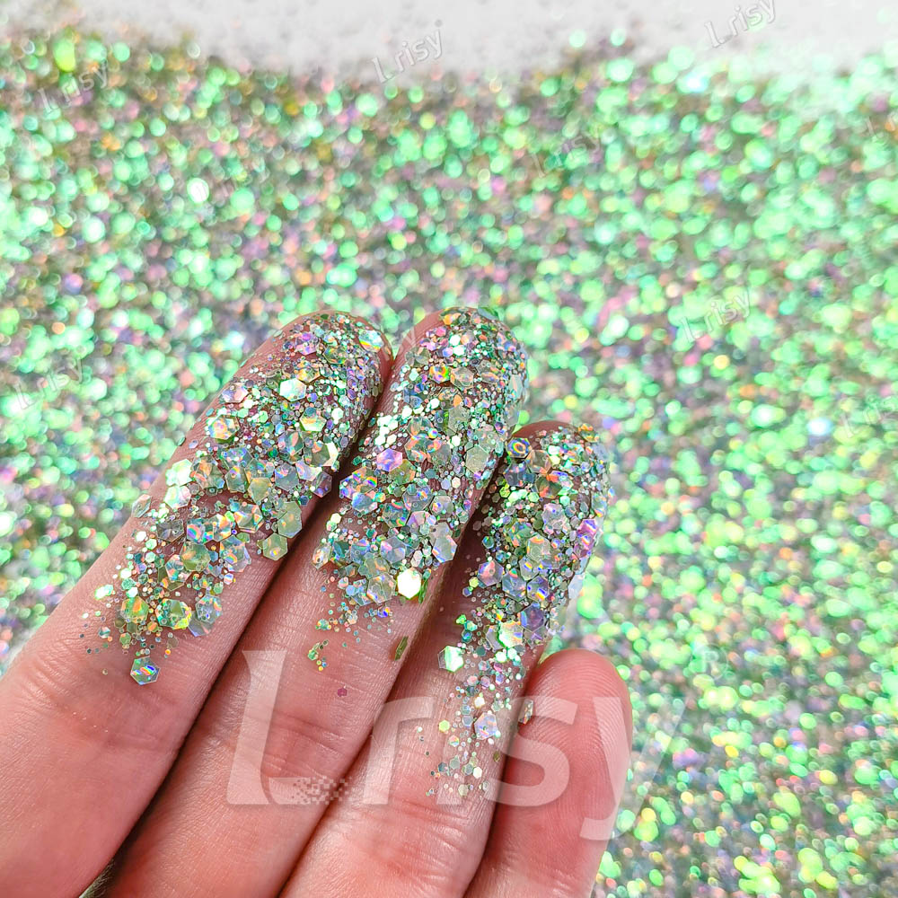 Fine & Chunky Mixed Holographic & Color Shift Spa Green Glitter LAD08