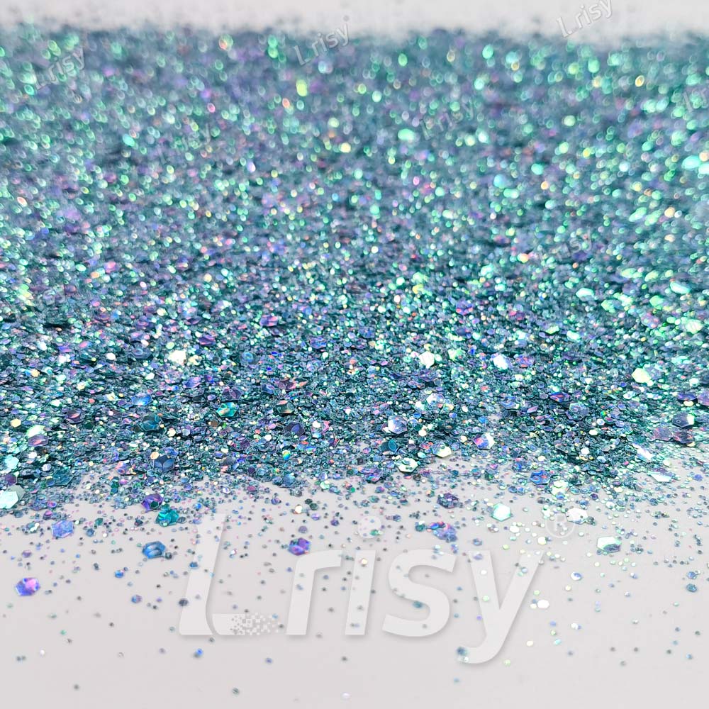 Fine & Chunky Mixed Holographic & Color Shift Ocean Green Glitter LAD03
