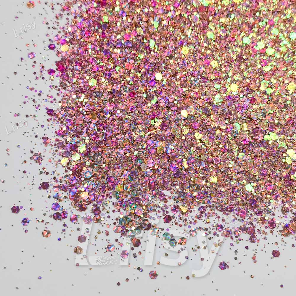 Fine & Chunky Mixed Holographic & Color Shift Rose Gold Glitter LAD11
