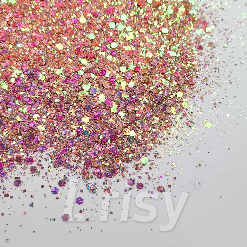 Fine & Chunky Mixed Holographic & Color Shift Rose Gold Glitter LAD11