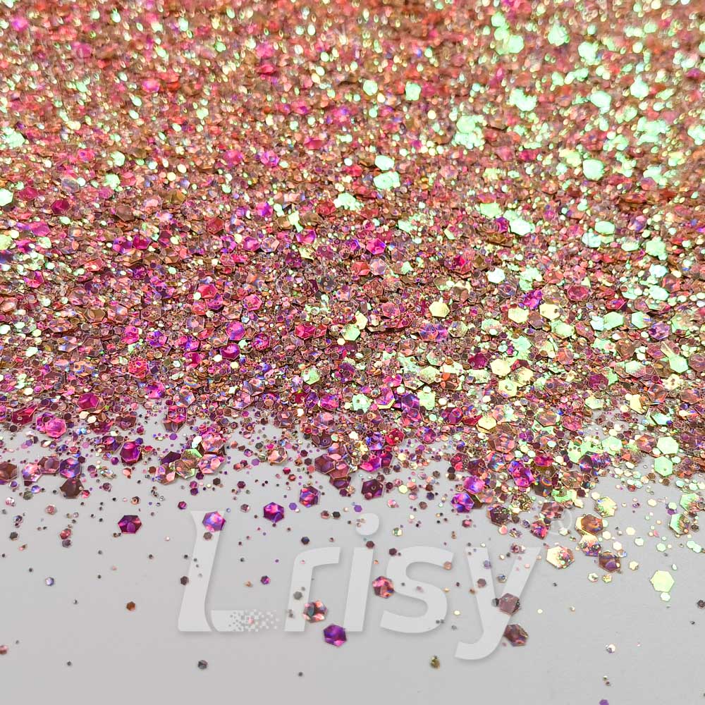 Fine & Chunky Mixed Holographic & Color Shift Rose Gold Glitter LAD11