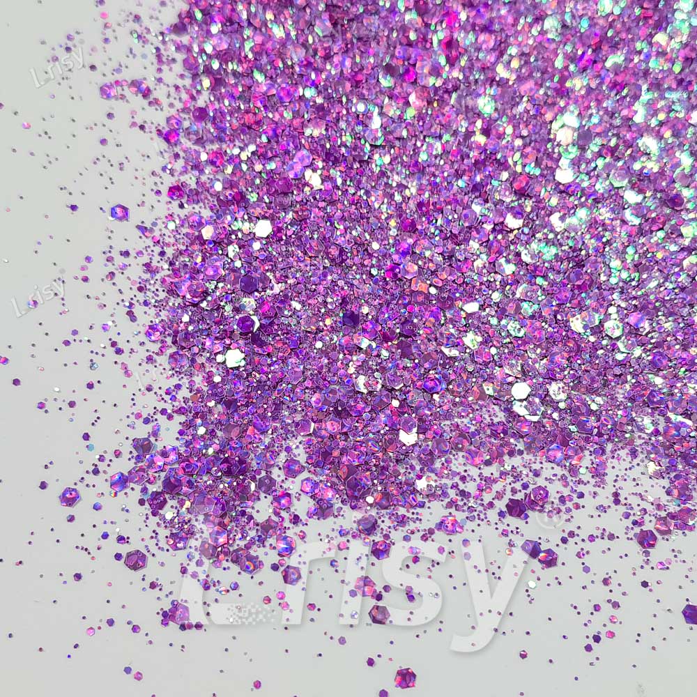Fine & Chunky Mixed Holographic & Color Shift Lilac Purple Glitter LAD10