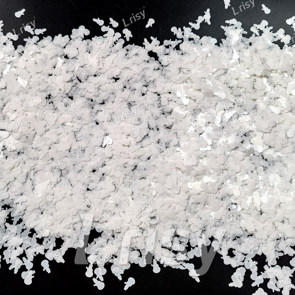 8mm White SnowMan Shaped Glitter B01200