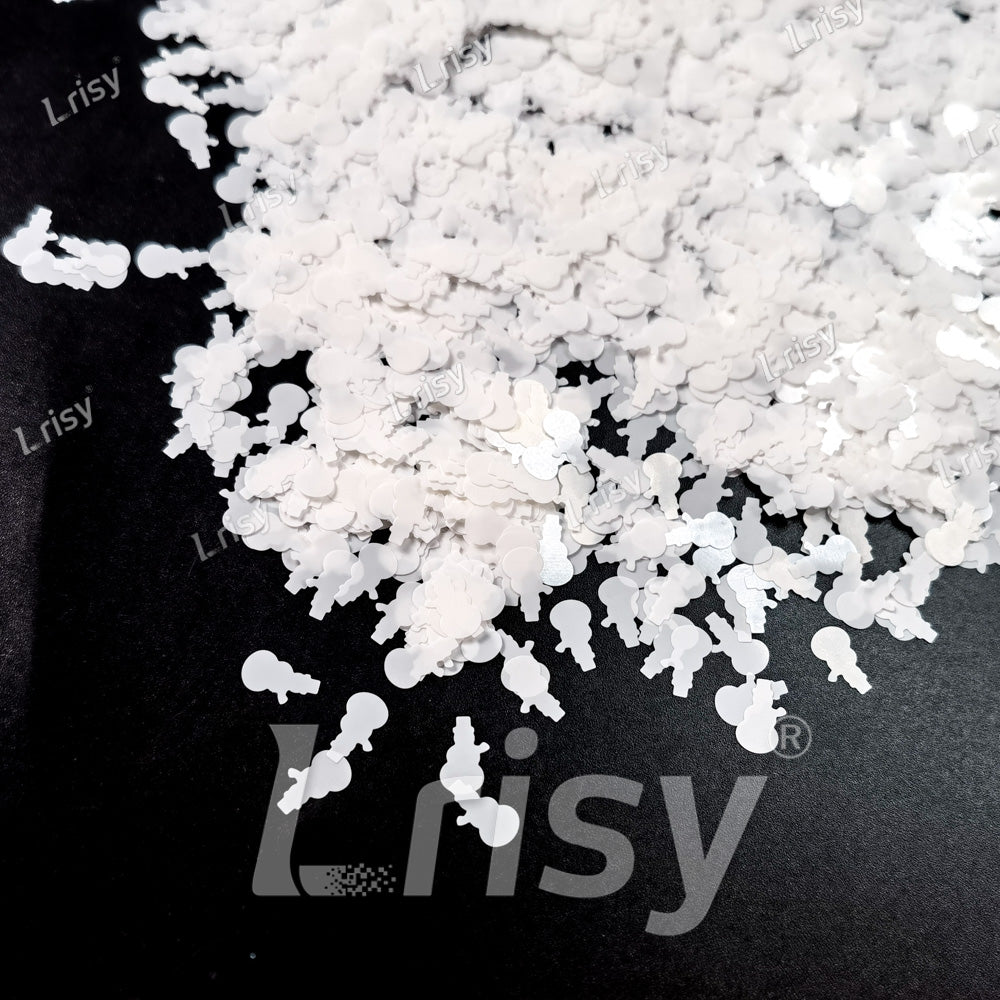 8mm White SnowMan Shaped Glitter B01200