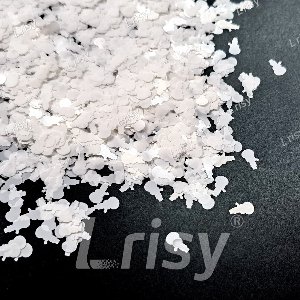8mm White SnowMan Shaped Glitter B01200