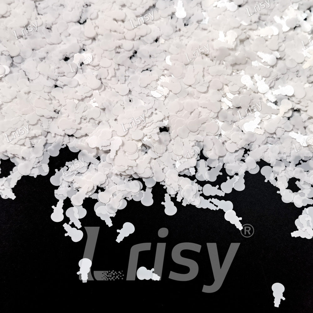 8mm White SnowMan Shaped Glitter B01200