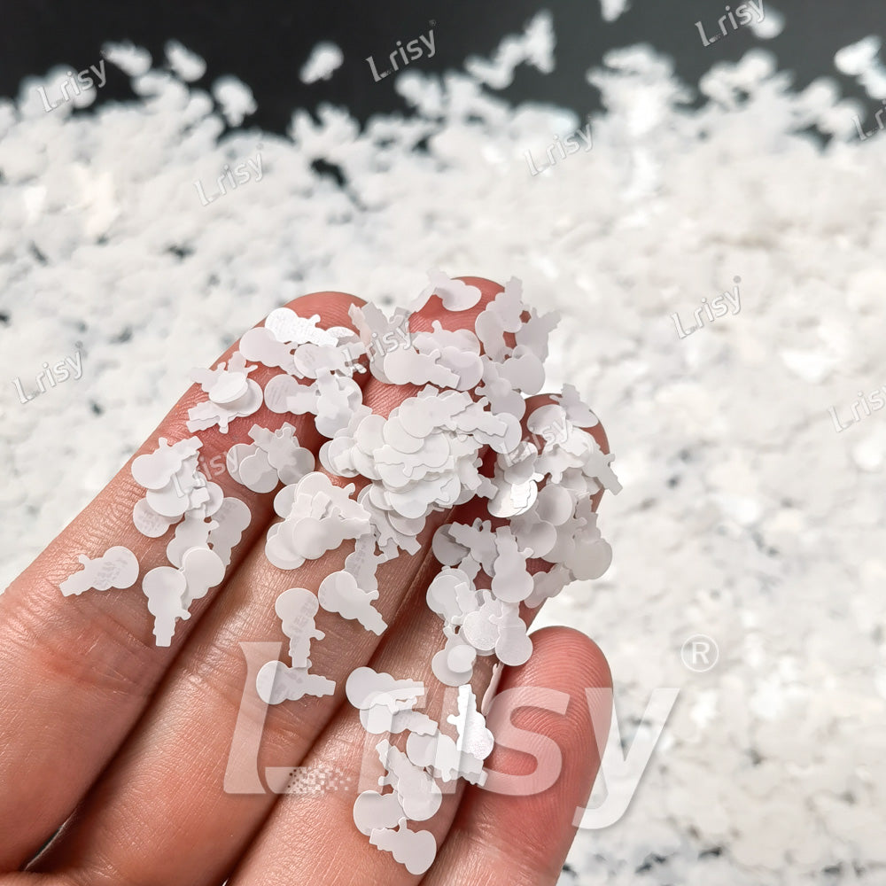 8mm White SnowMan Shaped Glitter B01200