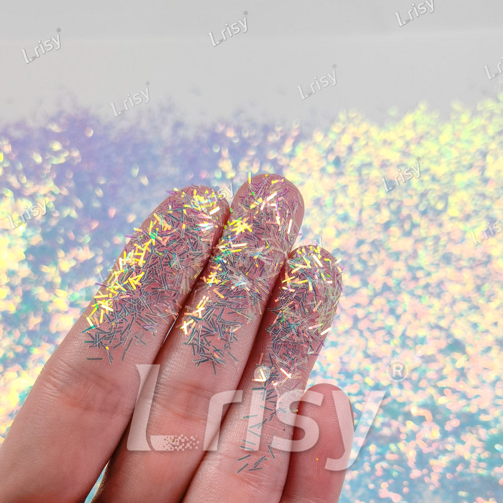 0.3x3.0mm Strip Shaped Ice Blue Iridescent Glitter F321