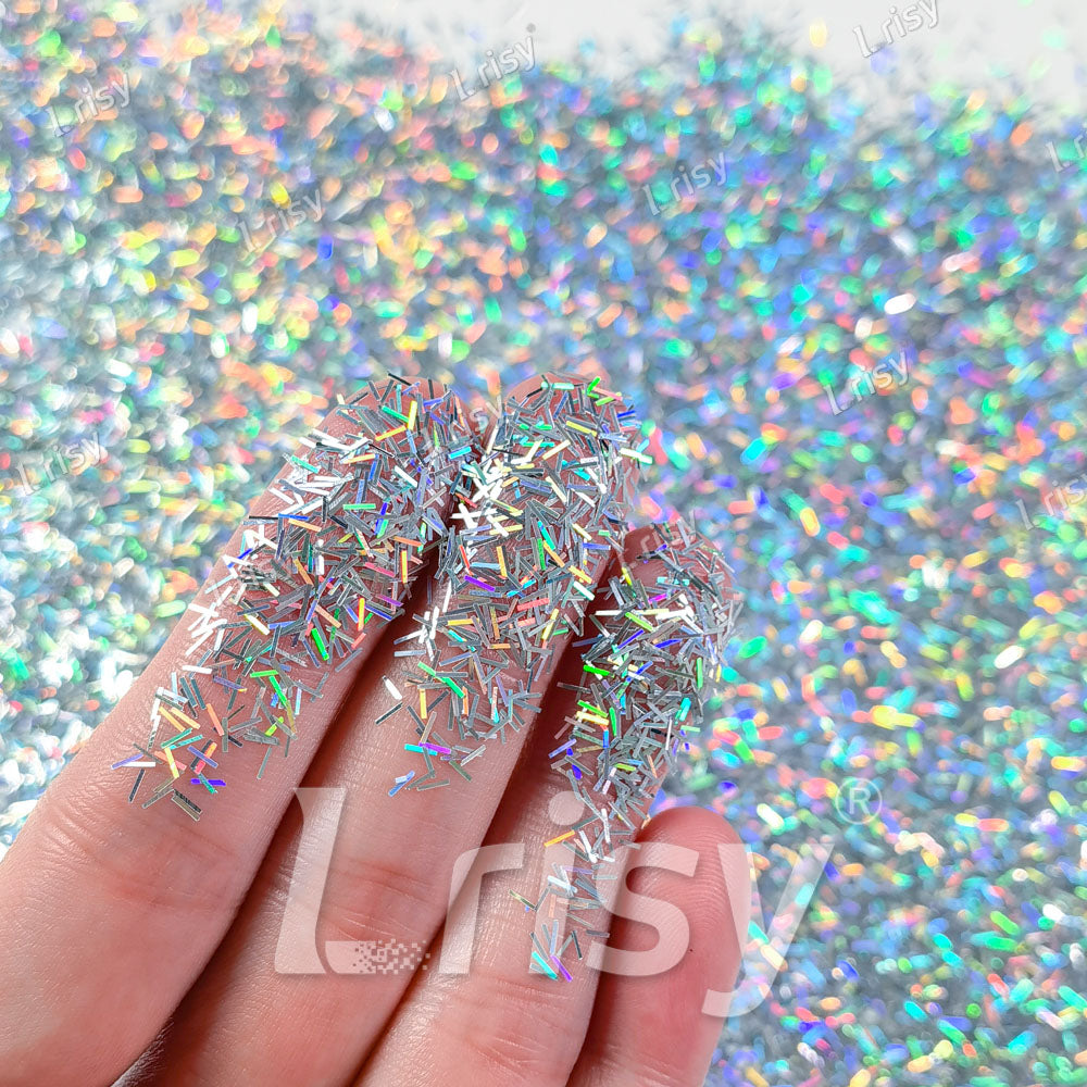 0.3x3.0mm Strip Shaped Holographic Silver Glitter LB0100